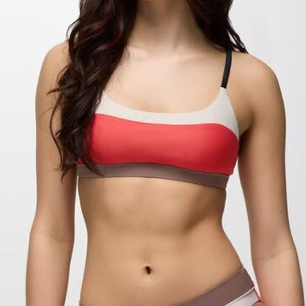 Prana Baja Bound Adjustable Swim Top Sz XL Rose Fire Colorblock Adjustable Strap